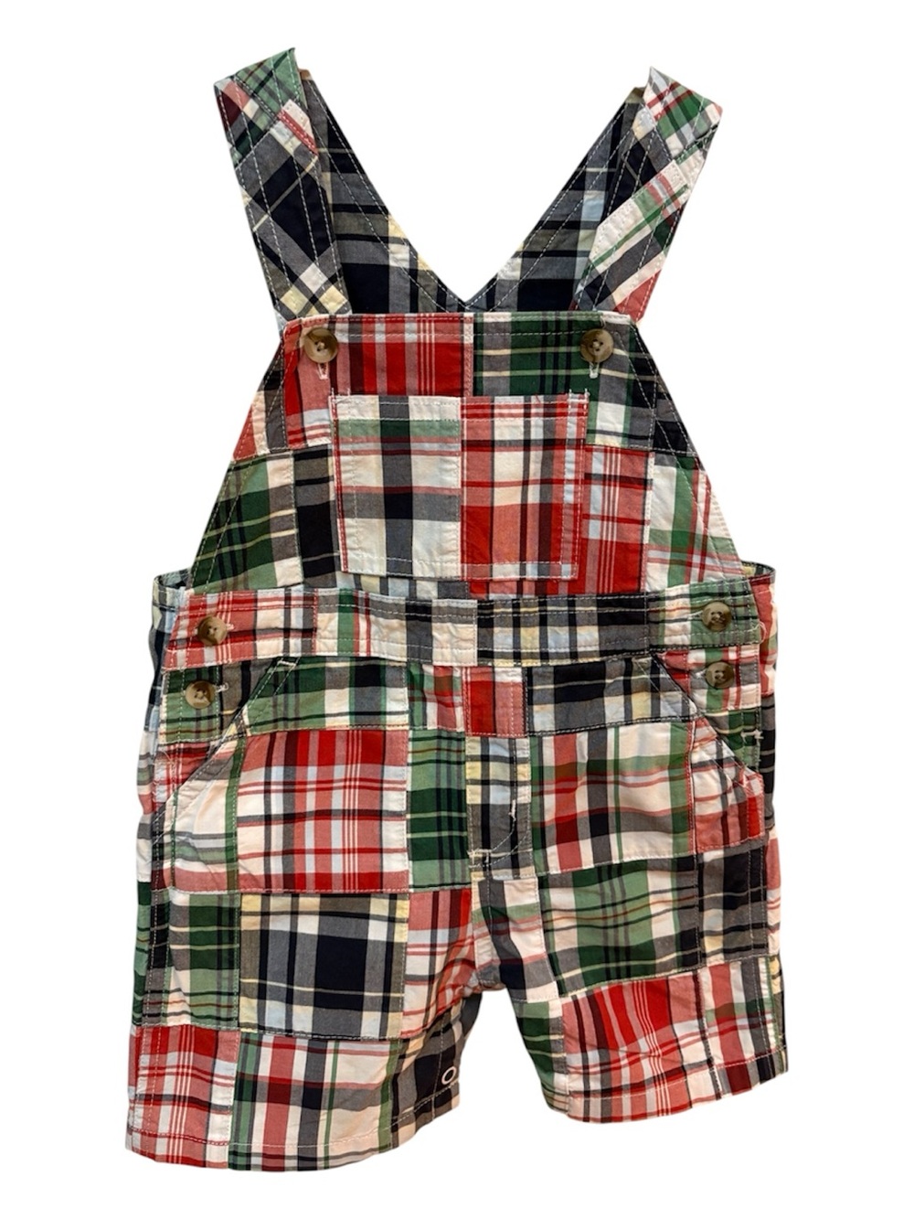 Janie and Jack Madras Patchwork Shortalls 3-6M Plaid Overall Shorts 100% cotton